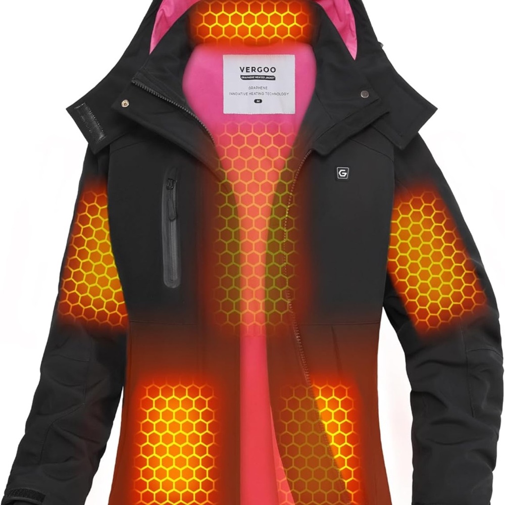 VERGOO Black Heated Jacket with Pink Lining